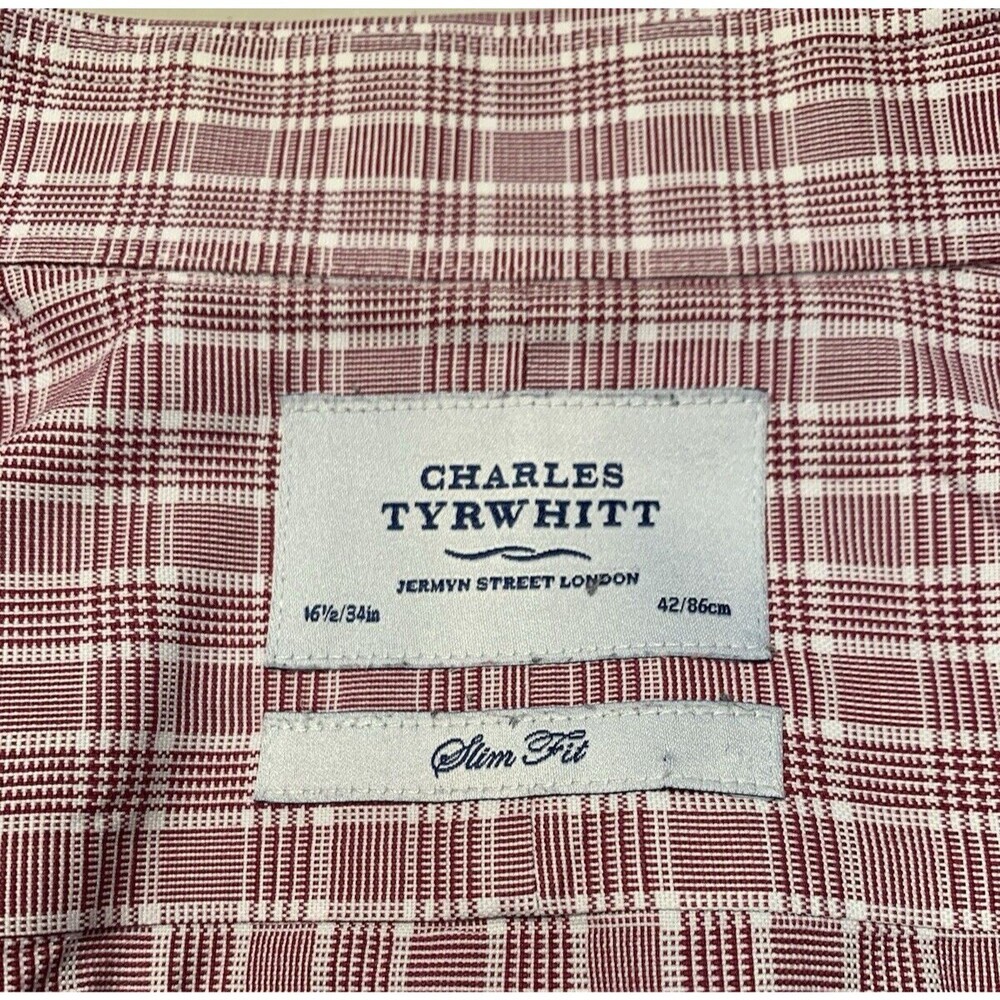 Charles Tyrwhitt 100% Cotton Slim Fit Oxblood Check Dress Shirt 16 1/2-34